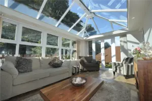 white conservatory with ultraframe roof internal view