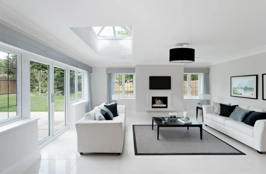 white upvc french doors inside living room