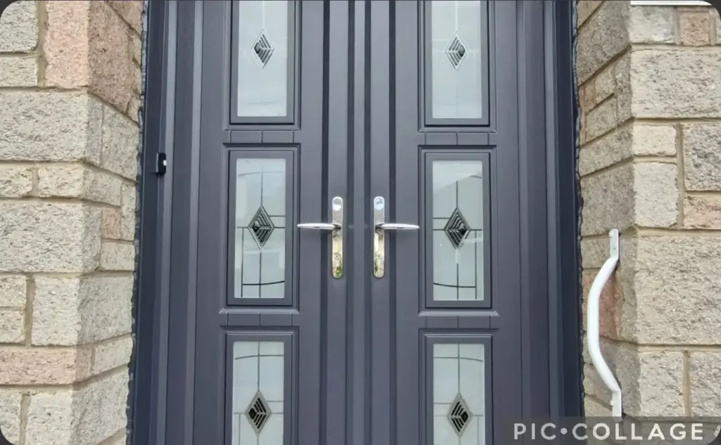 blue upvc french door after