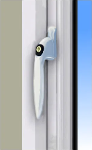Casement window handle in the closed position