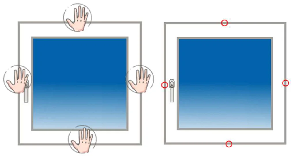 Points around a tilt and turn window sash to check for draughts