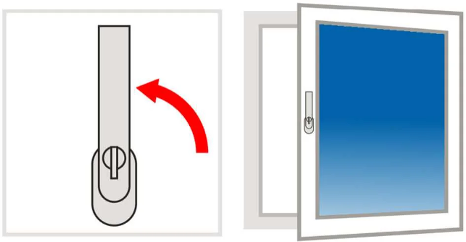 Tilt and turn window handle in the horizontal turn position